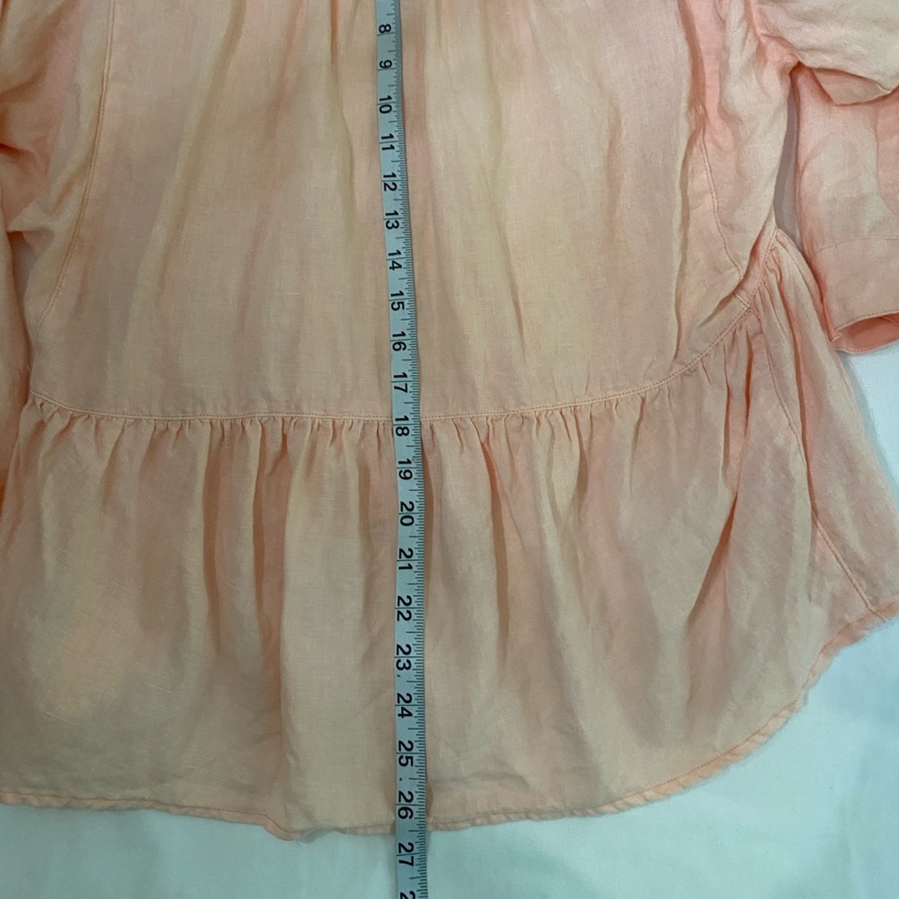 HOLDING HORSES Anthropologie McKenzie Peach 100% Linen Peplum Button Up Top XS - Picture 9 of 9